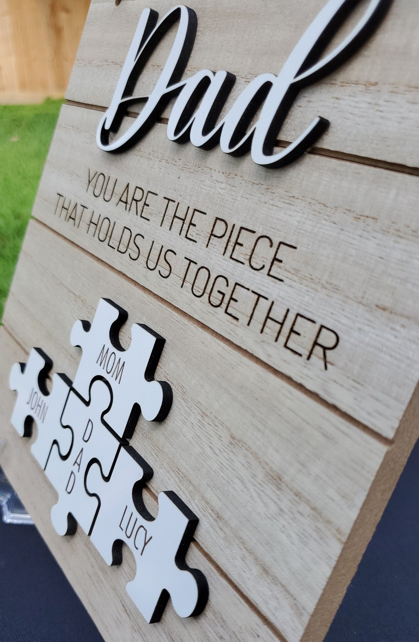 Father’s Day Puzzle Sign – Personalized Wooden Plaque – “You Are the Piece That Holds Us Together”