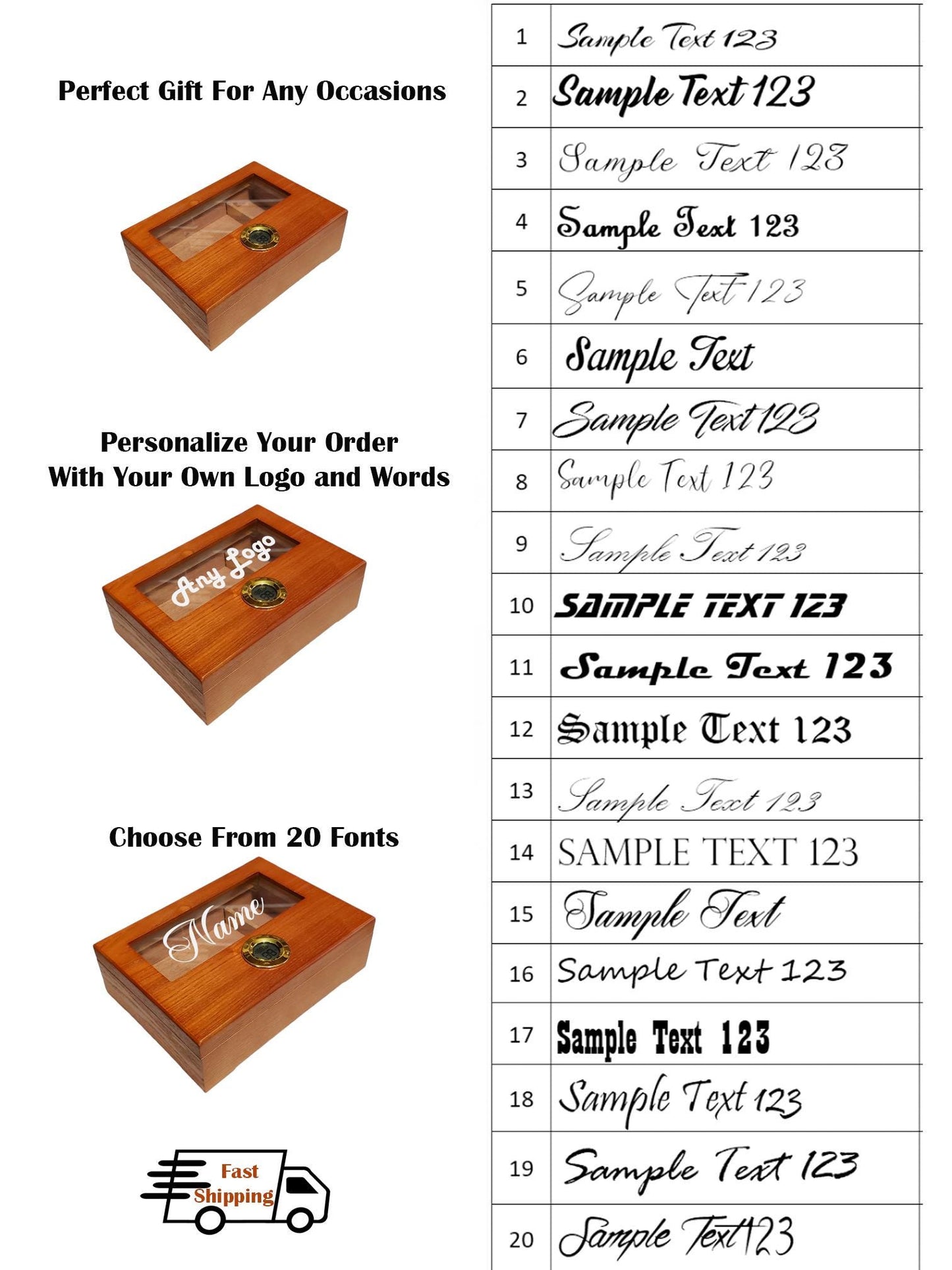 Personalized Cigar Humidor Box ,Cigarette or Tobacco Box, Elegant Cedar Box, Next Day Shipping, US Seller, Employee Appreciation Gift,