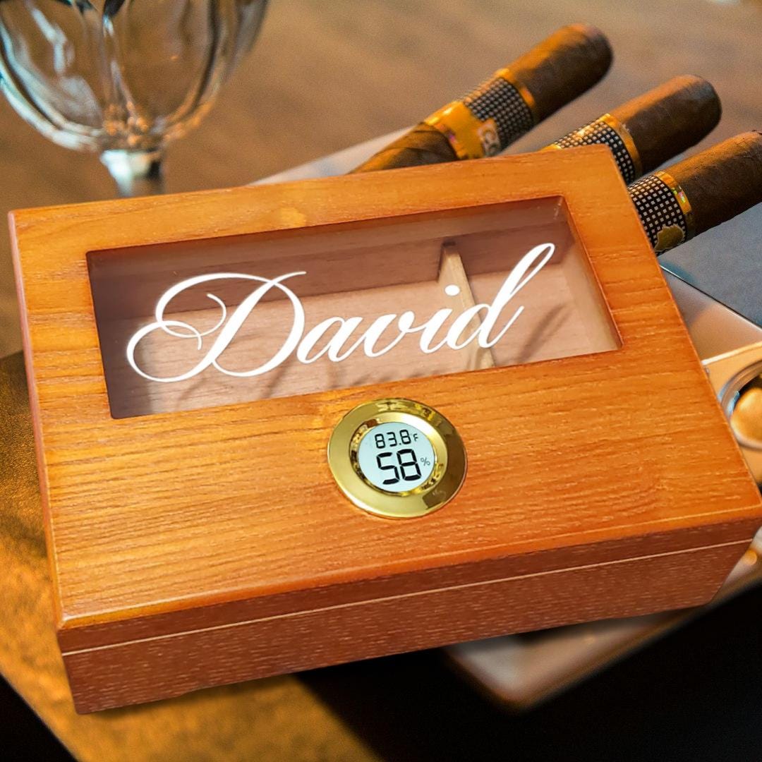 Personalized Cigar Humidor Box ,Cigarette or Tobacco Box, Elegant Cedar Box, Next Day Shipping, US Seller, Employee Appreciation Gift,