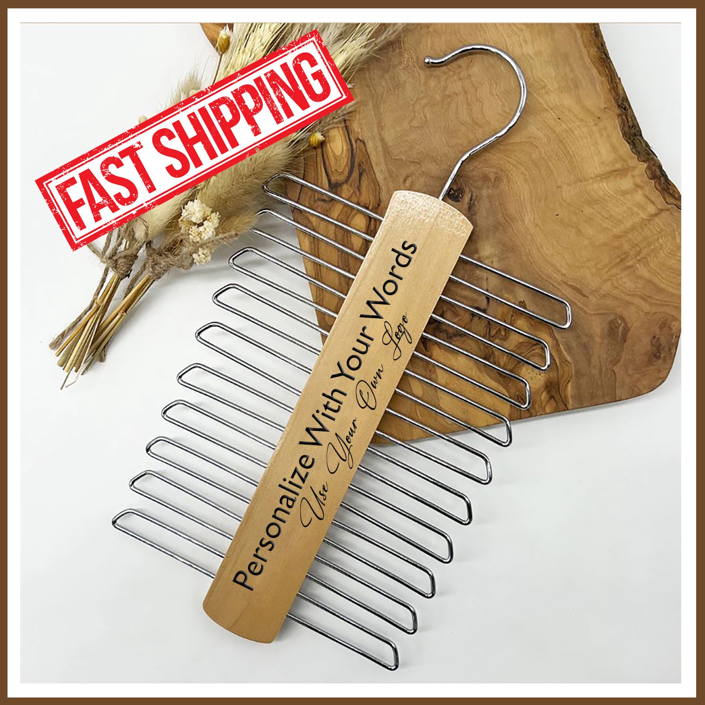 custom personalized tie hanger belt hanger, christmas gift tie hanger, wood chrome metal tie hanger, groomsman gift
