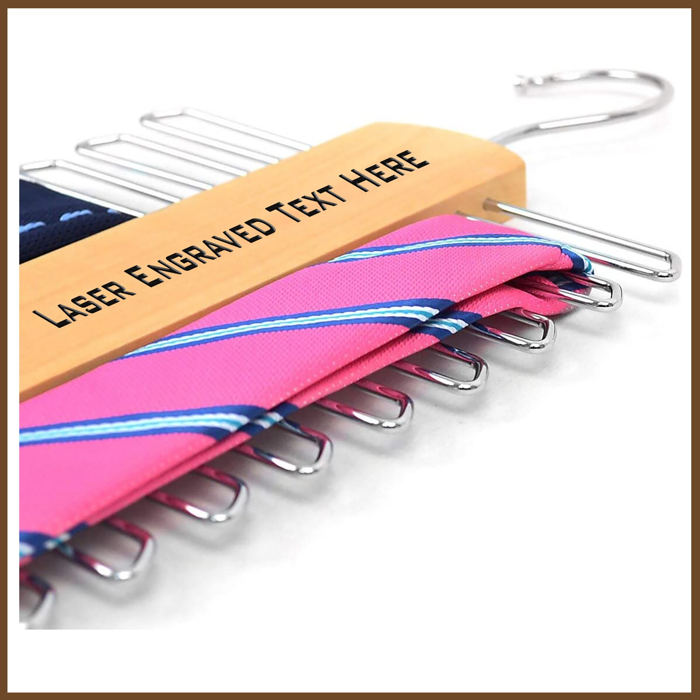 custom personalized tie hanger belt hanger, christmas gift tie hanger, wood chrome metal tie hanger, groomsman gift