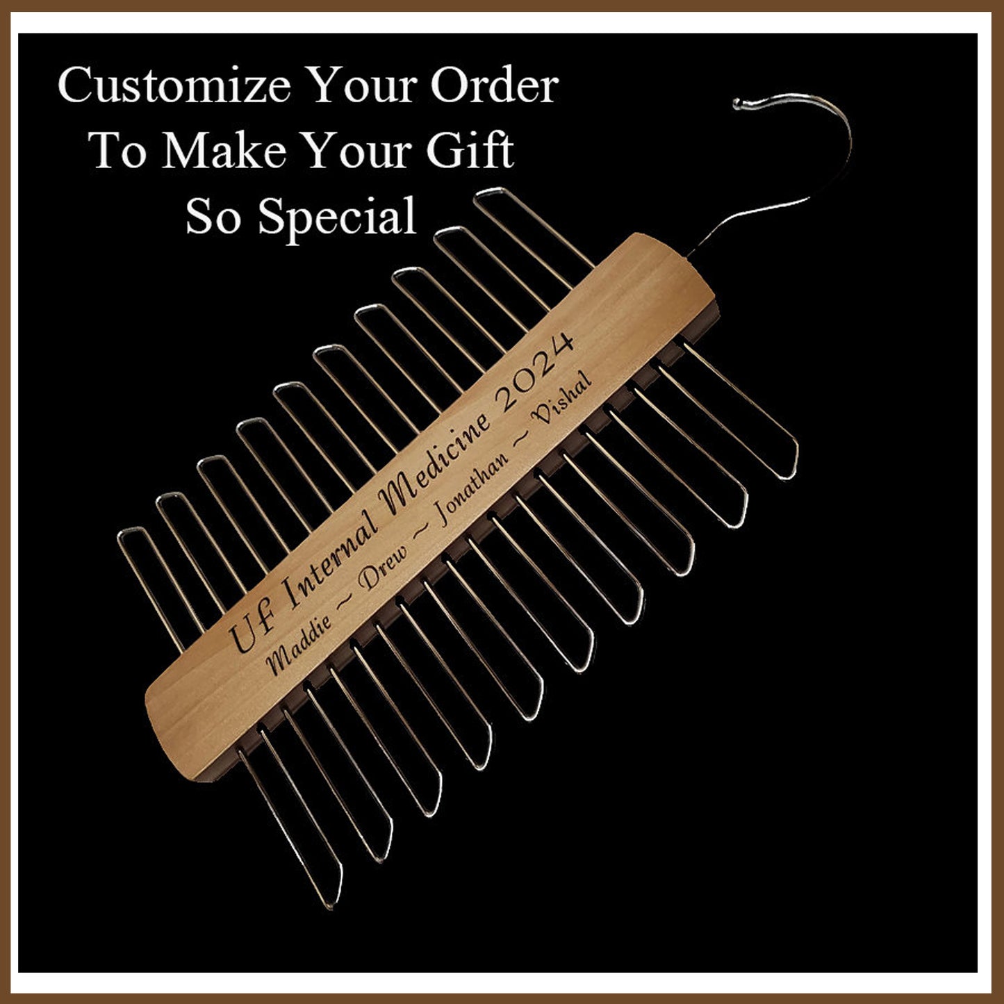 custom personalized tie hanger belt hanger, christmas gift tie hanger, wood chrome metal tie hanger, groomsman gift, father's day, gift for men