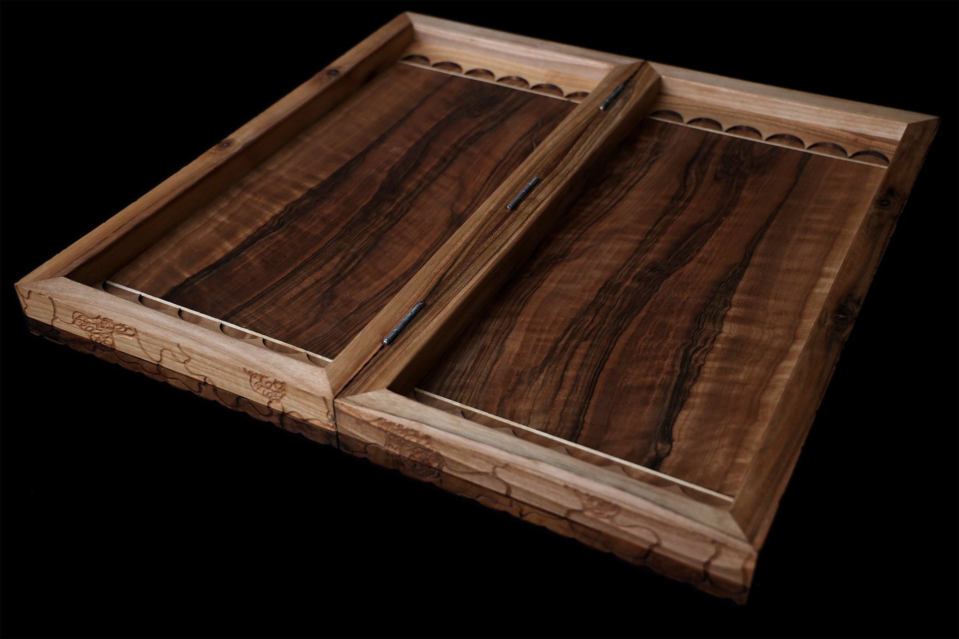 Elegant backgammon game set displayed with dice and checkers