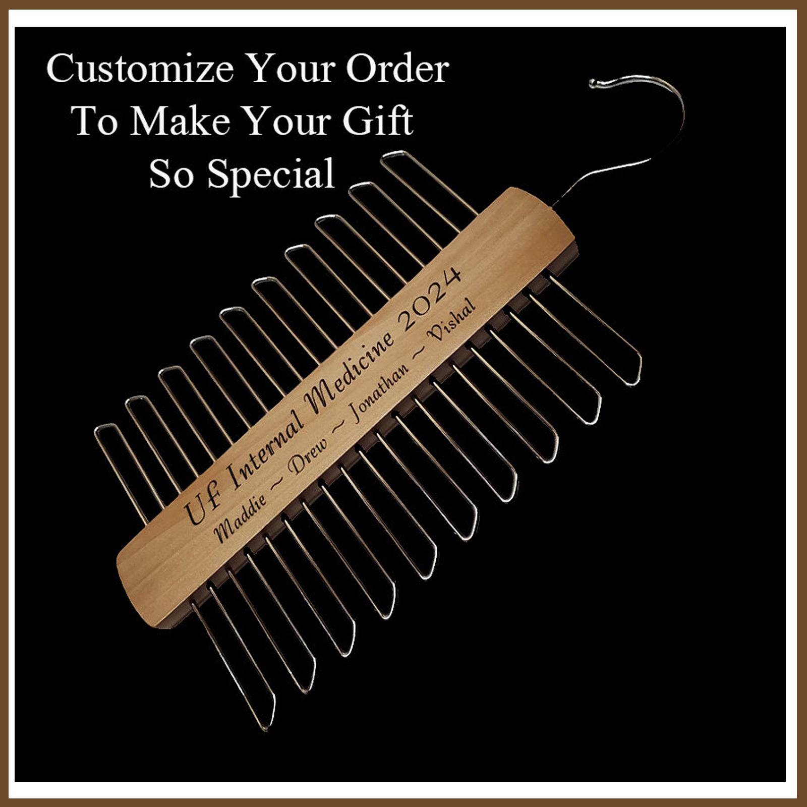 custom personalized tie hanger belt hanger, christmas gift tie hanger, wood chrome metal tie hanger, groomsman gift, father's day, gift for men