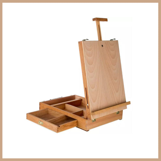 Personalized wooden easel box with storage compartments for art supplies