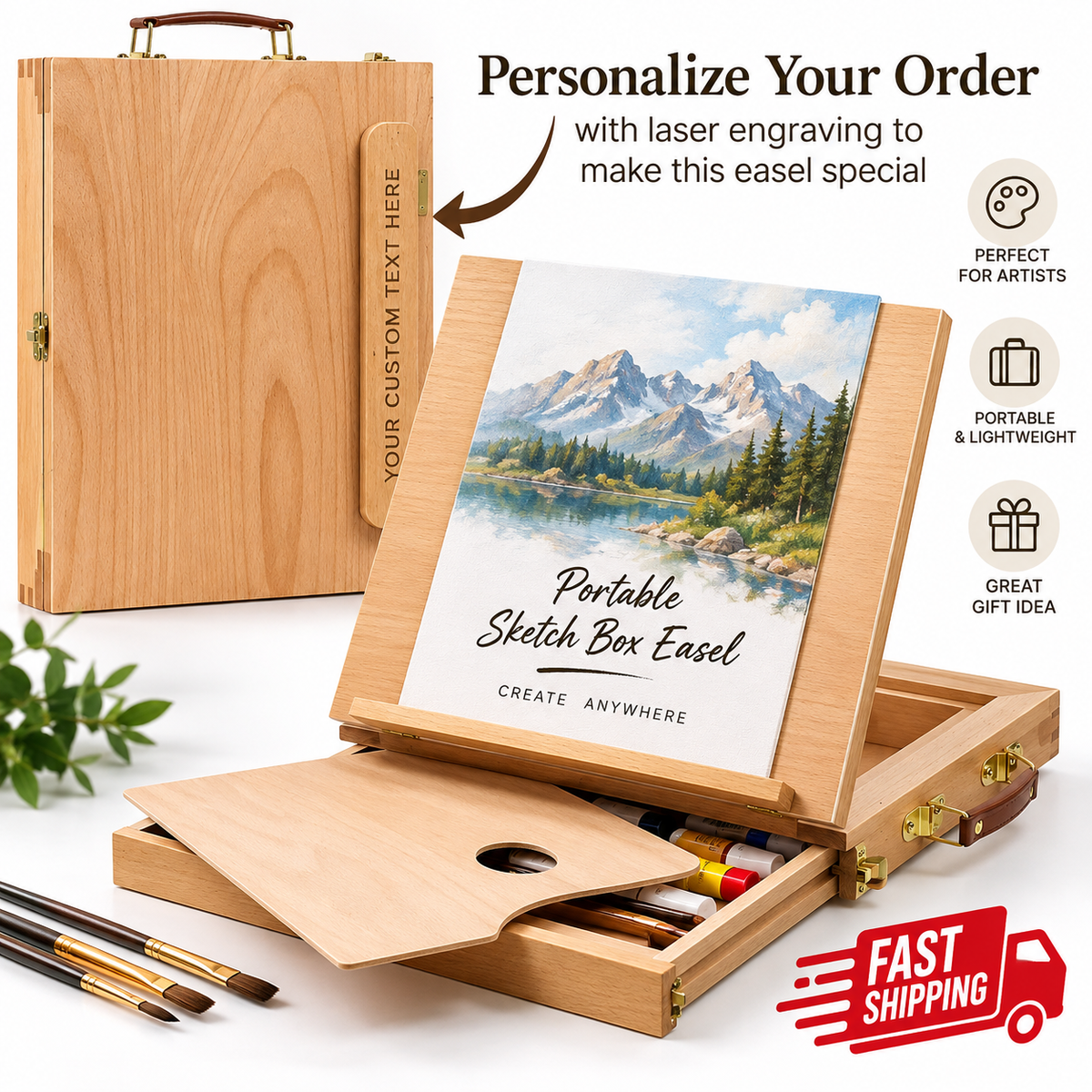 Personalized Portable Beech Art Drawing Painting Supply Table Easel • Customized Name • Birthday • US Seller • Fast Shipping • Easel Gift